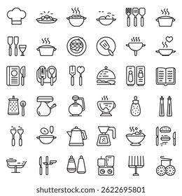 Assorted food icons for restaurant menus and culinary presentations