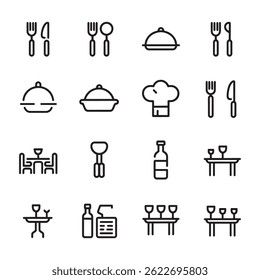 Assorted food icons for restaurant menus and culinary presentations