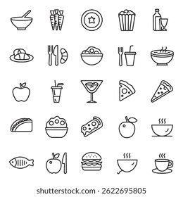 Assorted food icons for restaurant menus and culinary presentations