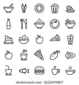 Assorted food icons for restaurant menus and culinary presentations