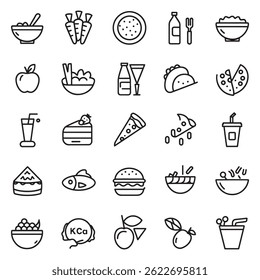 Assorted food icons for restaurant menus and culinary presentations