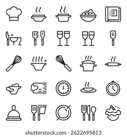 Assorted food icons for restaurant menus and culinary presentations