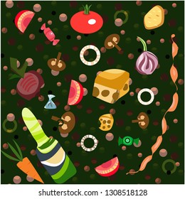 Assorted food. Seamless pattern for kitchen design