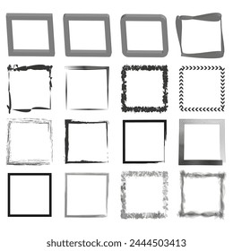 Assorted frame set. Variety of square borders. Collection of decorative frames. Frames for artwork display. Vector illustration. EPS 10.
