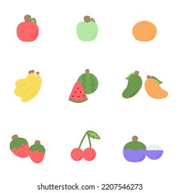 Assorted fruits in markets and supermarkets in pastel colors.