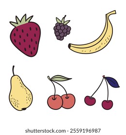 Assorted Fruits Outline Black EPS Design - Minimalist Fruit Vector