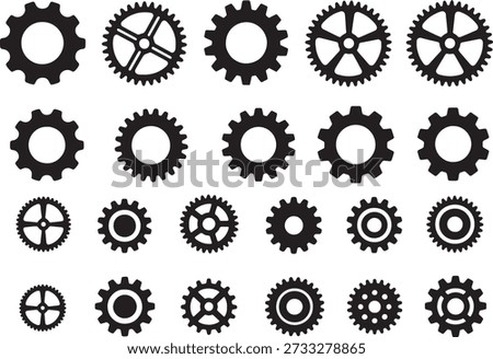 Assorted gears with different teeth and center designs isolated on transparent background