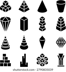 Assorted geometric shapes and threedimensional figures showcasing variety in design and structure for visual projects