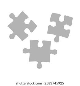 Assorted gray jigsaw puzzle pieces isolated, games and creativity concept