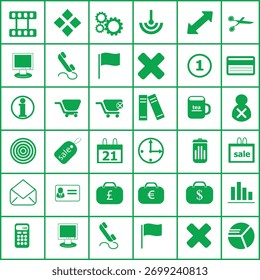 Diversos ícones ecológicos de negócios e tecnologia no design de fundo branco.