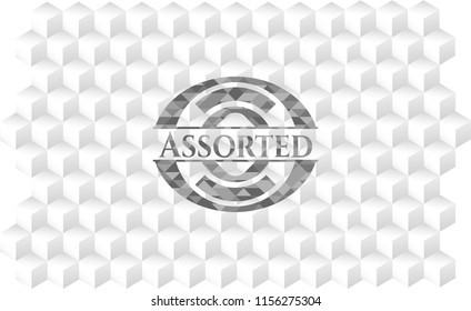 Assorted grey badge with geometric cube white background