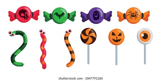 Assorted halloween candies on meb background - Vector illustration