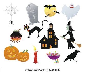 Assorted Halloween icons in a vector illustration