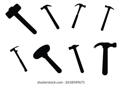 Assorted Hammer Vector Pack – DIY Tools Silhouette Icons for Graphic Use

