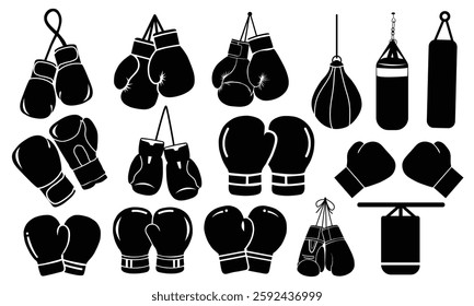 Assorted Hand Drawn Boxing Gloves Silhouettes Bundle