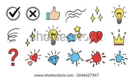 Assorted Hand Drawn Illustration Elements Vector Doodle Icons Design Collection and Variety