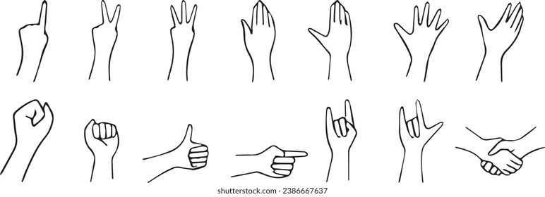 Assorted hand gesture silhouettes set