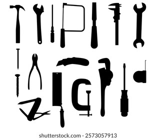 Assorted hand tools construction silhouettes 