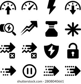 Assorted highquality vector icons featuring speed growth security and energy for business and technology presentations