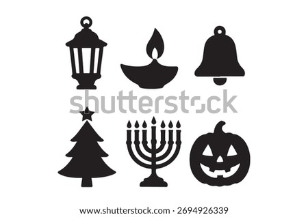 Assorted holiday icons including lanterns, bells, and festive symbols.