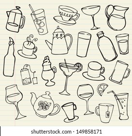 Assorted hot and cold drinks background 