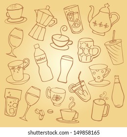 Assorted hot and cold drinks doodle