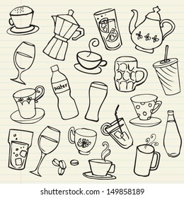 Assorted hot and cold drinks doodle