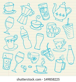 Assorted hot and cold drinks doodle