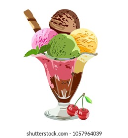 Assorted ice cream with cherry