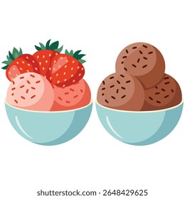 Assorted ice cream flavors in decorative bowl isolated vector illustration on white background
