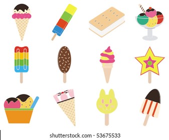 Assorted ice cream icons in a vector illustration