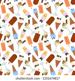 Assorted ice cream seamless pattern. Vector illustration