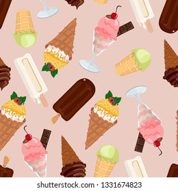 Assorted ice cream seamless pattern. Vector illustration