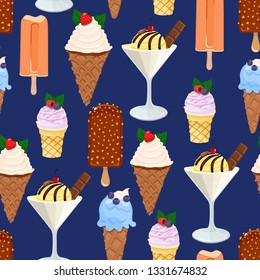 Assorted ice cream seamless pattern. Vector illustration