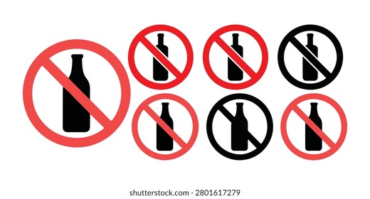 Assorted icons of beverage bottles with strikeout lines indicating zones where drinking is strictly forbidden.