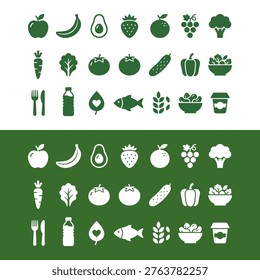 Assorted icons of healthy food items