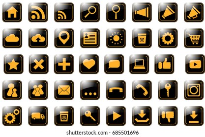 Assorted icons orange on black