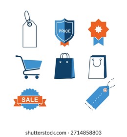 Ícones sortidos representando compras e descontos
