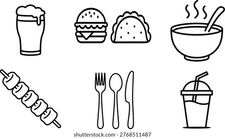 Assorted icons representing various food and drink items