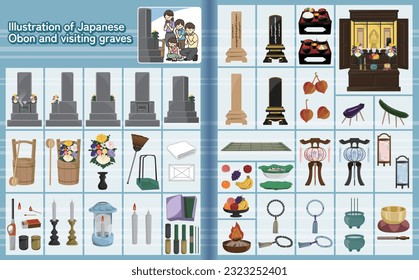 Assorted illustrations of Obon and visiting graves