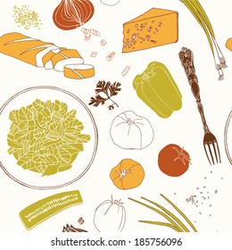 Assorted ingredients, seamless pattern.