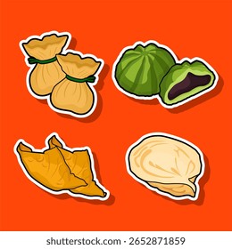 Assorted Japanese Food Stickers Mochi Onigiri and Fried Dumplings