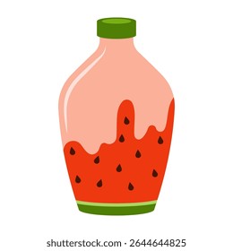 Assorted juice and bubble tea bottles with fruits and straws. Summer cool drinks