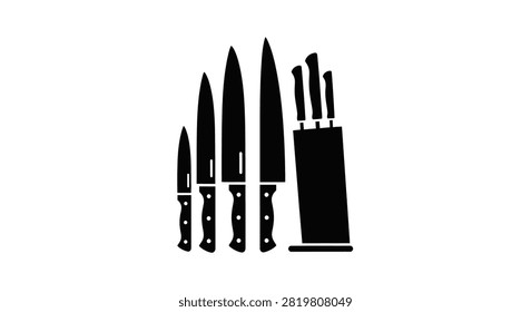 Assorted Kitchen Knives And Block Black Silhouette