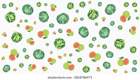 Assorted lettuce leaves and radish slices arranged on a white surface perfect for healthy food, salad ingredients, fresh produce, diet, and nutrition themes