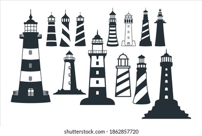 assorted lighthouse vector graphic design template set for sticker, decoration, cutting and print file