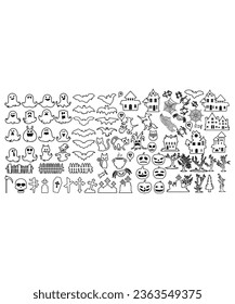 Assorted Line Art Style Of Spooky Halloween Vectors And Creepy Icons In Monotone