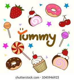 assorted lovely sweet with designed Yummy word 
