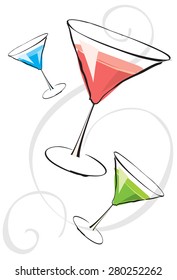 Assorted martinis
Blue, red, and green martinis.
