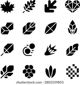 Assorted minimalist leaf and naturethemed icons perfect for ecofriendly graphic design projects and branding needs
